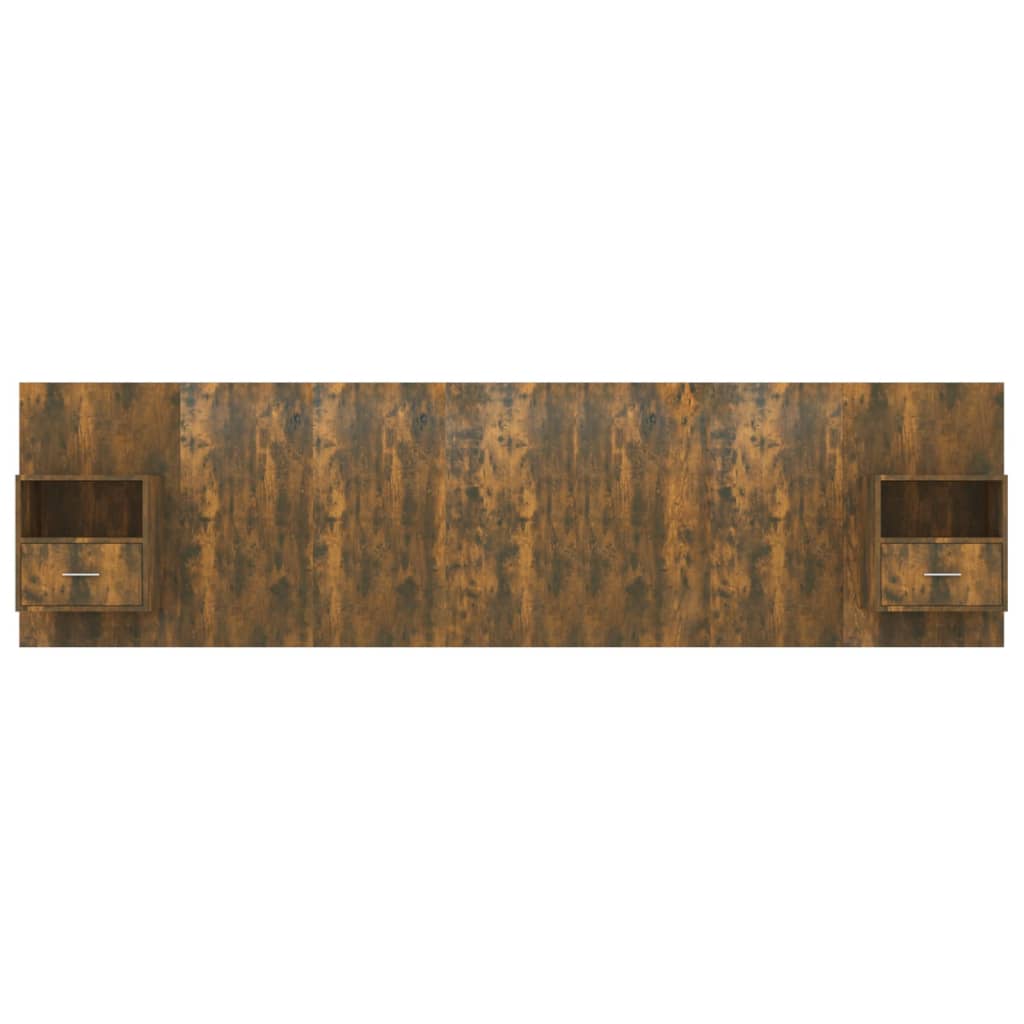 Hoofdbord met kastjes bewerkt hout gerookt eikenkleurig is nu te koop bij PeponiXL, paradijselijk wonen!