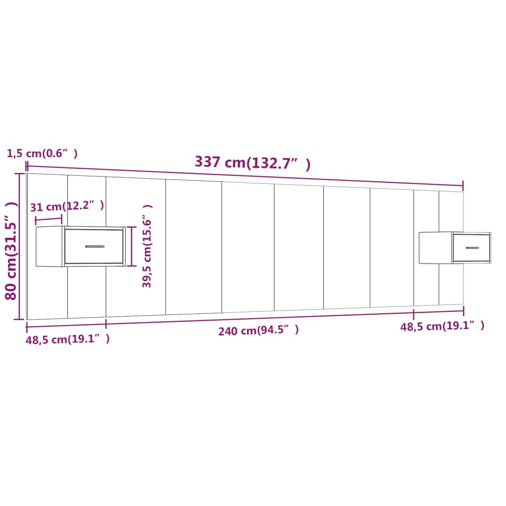Hoofdbord met kastjes bewerkt hout betongrijs is nu te koop bij PeponiXL, paradijselijk wonen!