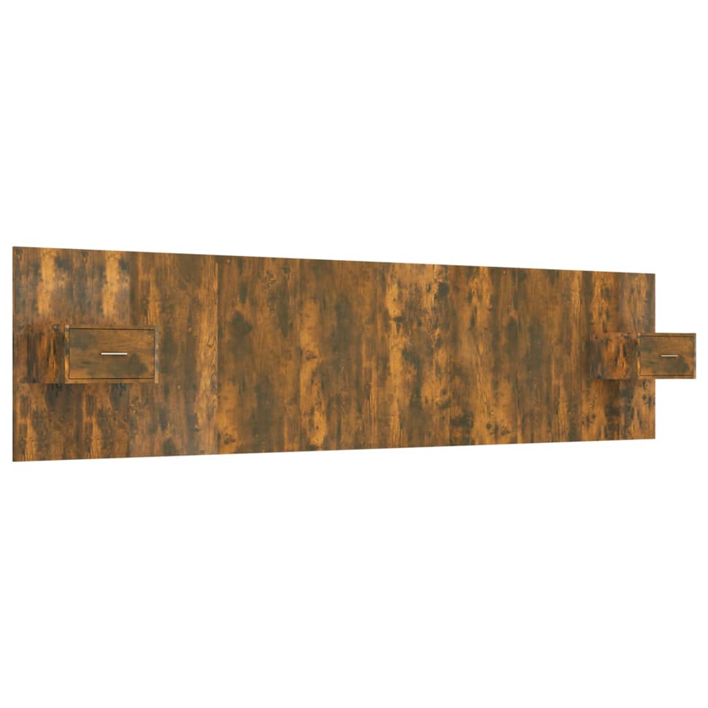 Hoofdbord met kastjes bewerkt hout gerookt eikenkleurig is nu te koop bij PeponiXL, paradijselijk wonen!