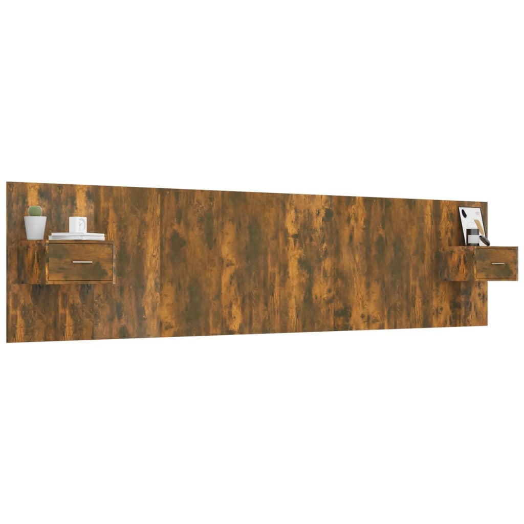 Hoofdbord met kastjes bewerkt hout gerookt eikenkleurig is nu te koop bij PeponiXL, paradijselijk wonen!