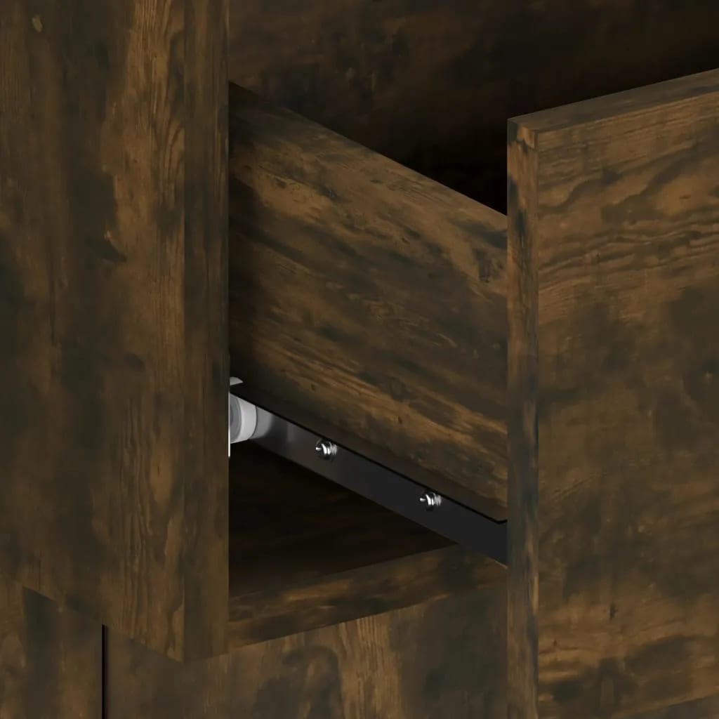 Hoofdbord met kastjes bewerkt hout gerookt eikenkleurig is nu te koop bij PeponiXL, paradijselijk wonen!