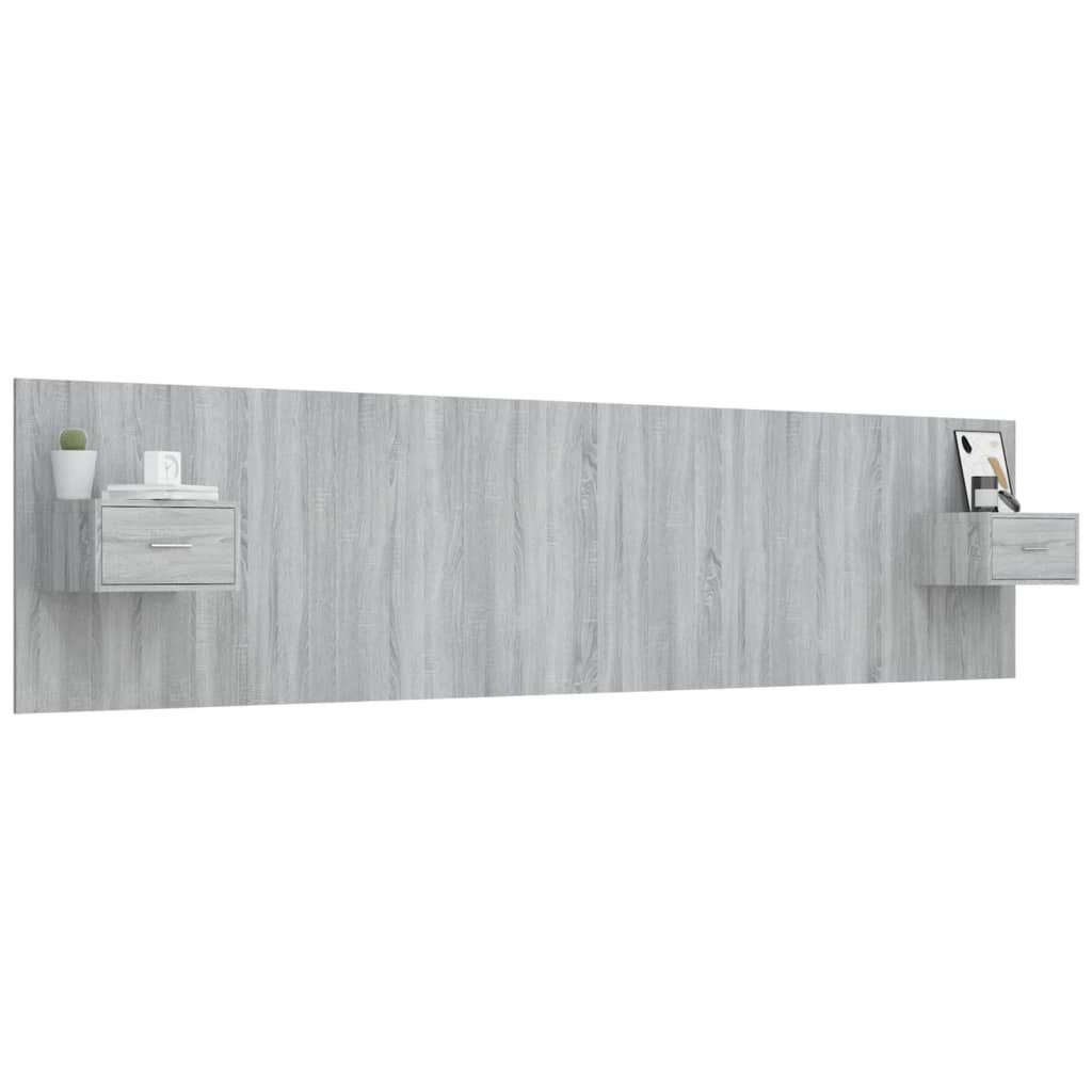 Hoofdbord met kastjes bewerkt hout grijs sonoma eikenkleurig is nu te koop bij PeponiXL, paradijselijk wonen!