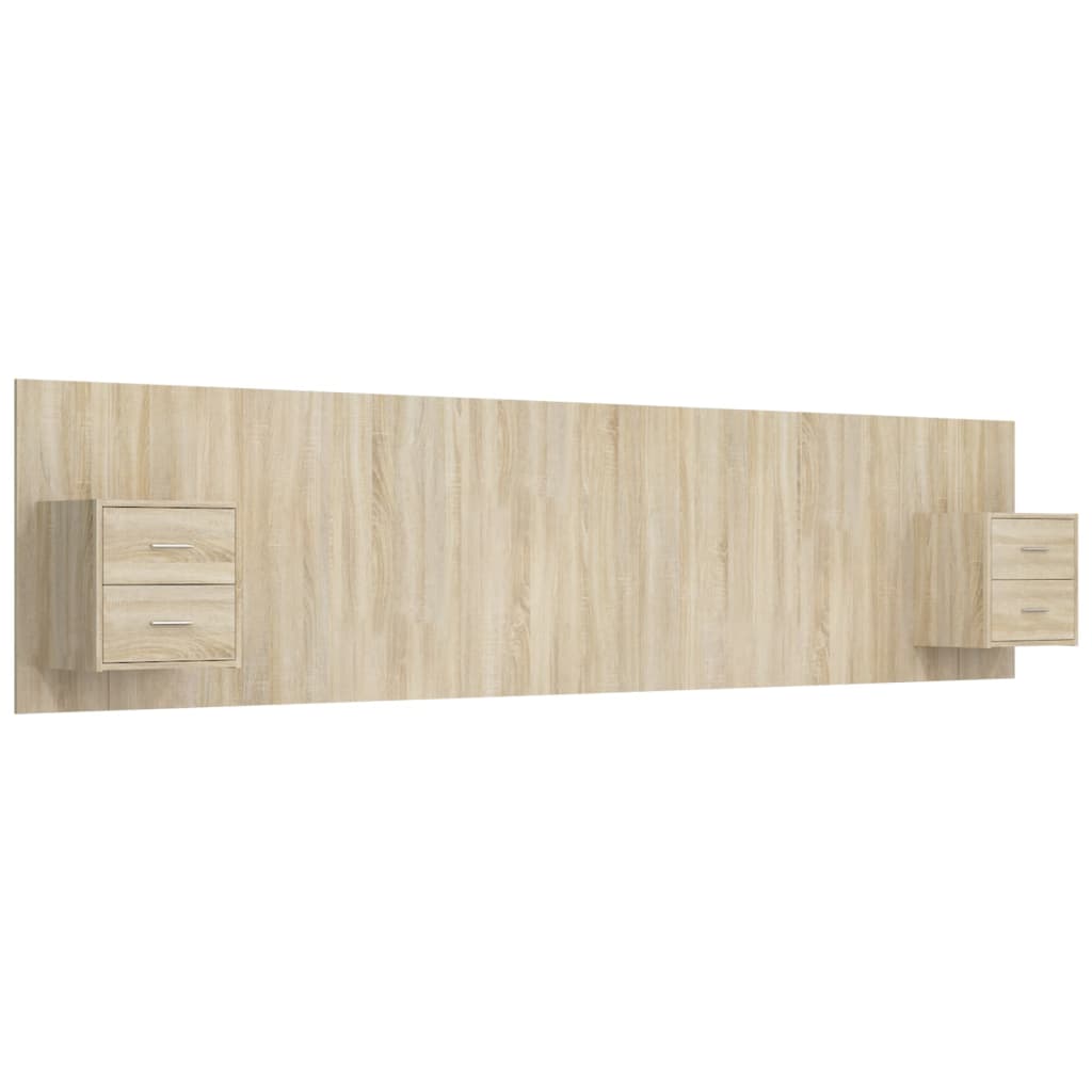 Hoofdbord met kastjes bewerkt hout sonoma eikenkleurig is nu te koop bij PeponiXL, paradijselijk wonen!