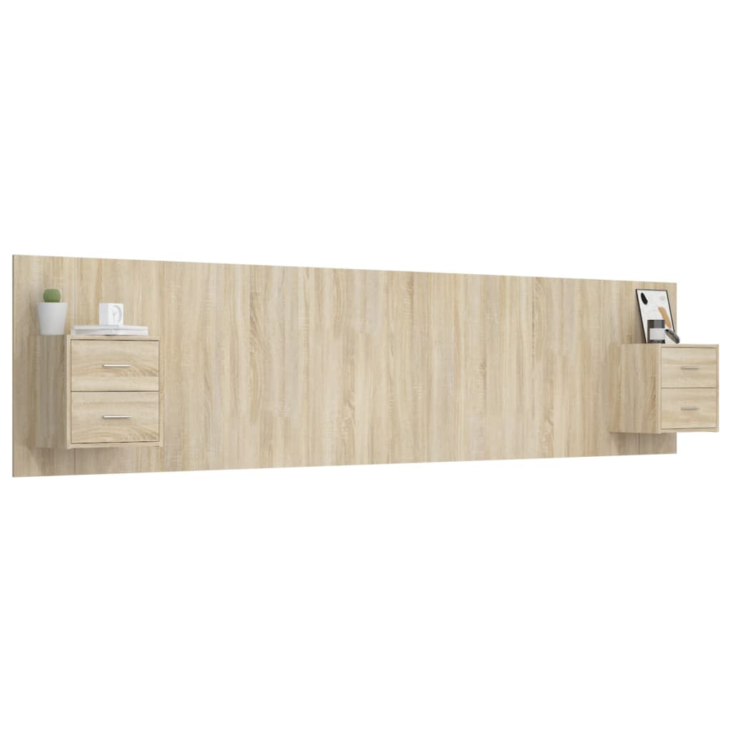 Hoofdbord met kastjes bewerkt hout sonoma eikenkleurig is nu te koop bij PeponiXL, paradijselijk wonen!