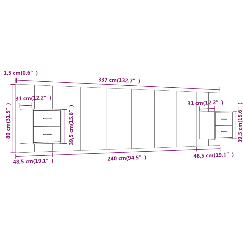 Hoofdbord met kastjes bewerkt hout sonoma eikenkleurig is nu te koop bij PeponiXL, paradijselijk wonen!