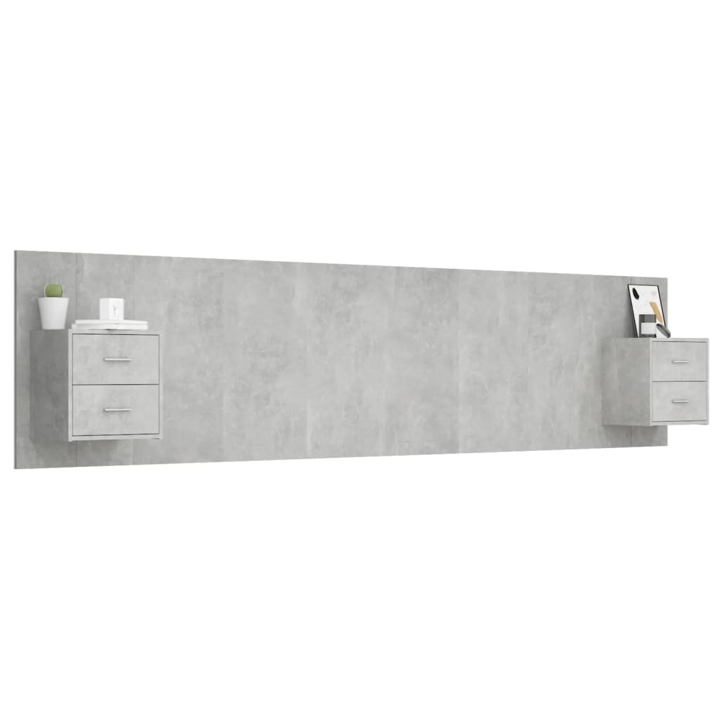 Hoofdbord met kastjes bewerkt hout betongrijs is nu te koop bij PeponiXL, paradijselijk wonen!