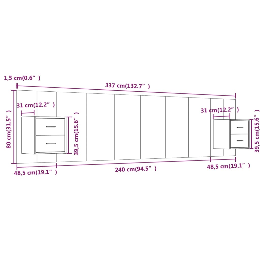 Hoofdbord met kastjes bewerkt hout betongrijs is nu te koop bij PeponiXL, paradijselijk wonen!
