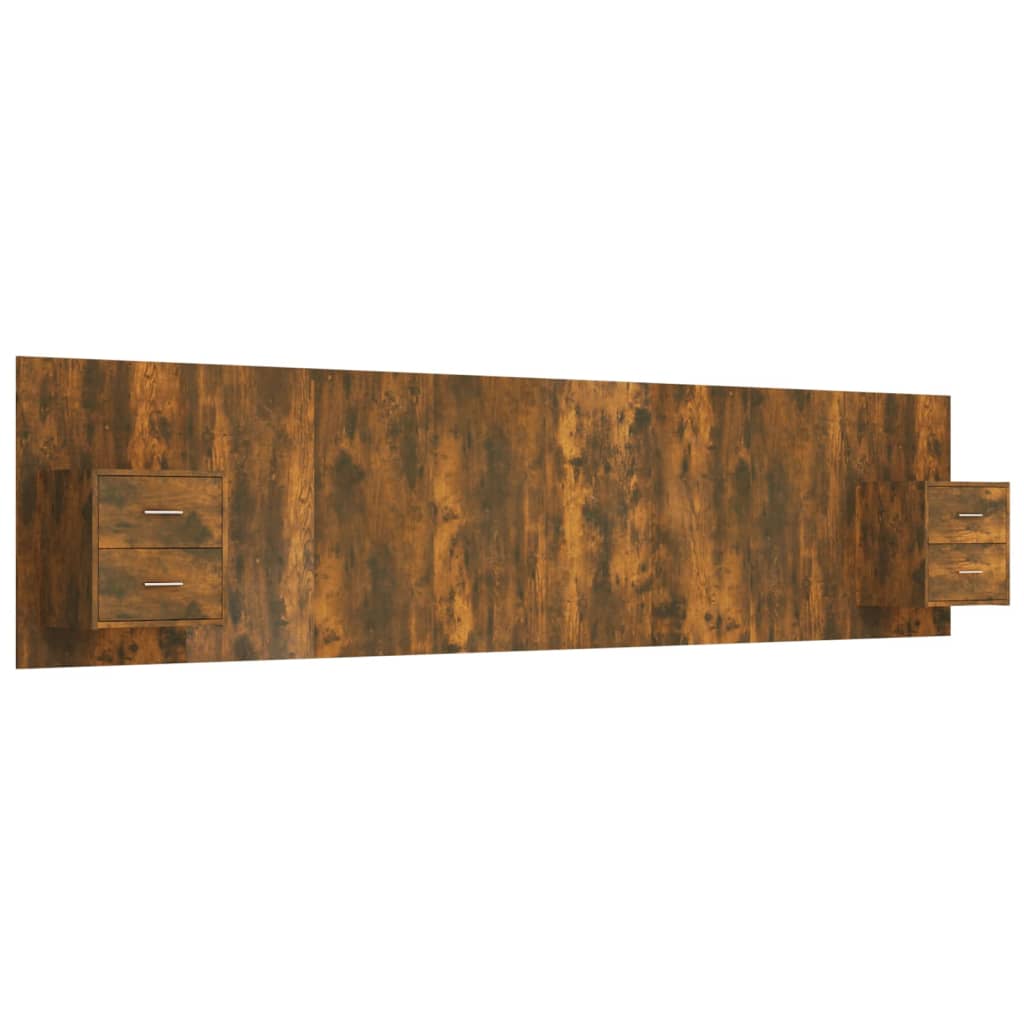 Hoofdbord met kastjes bewerkt hout gerookt eikenkleurig is nu te koop bij PeponiXL, paradijselijk wonen!