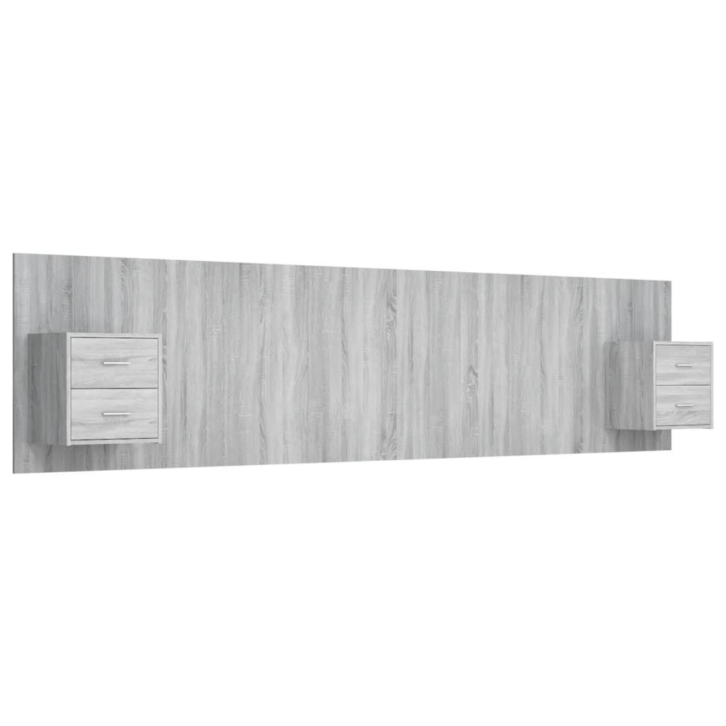 Hoofdbord met kastjes bewerkt hout grijs sonoma eikenkleurig is nu te koop bij PeponiXL, paradijselijk wonen!