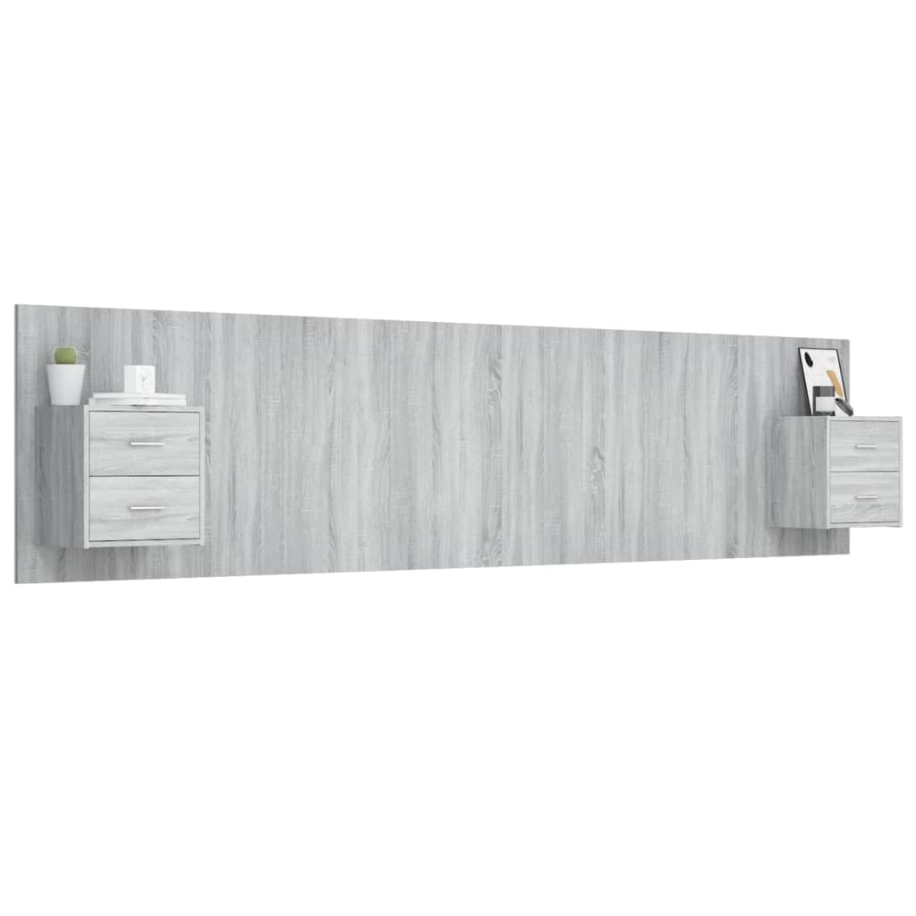 Hoofdbord met kastjes bewerkt hout grijs sonoma eikenkleurig is nu te koop bij PeponiXL, paradijselijk wonen!