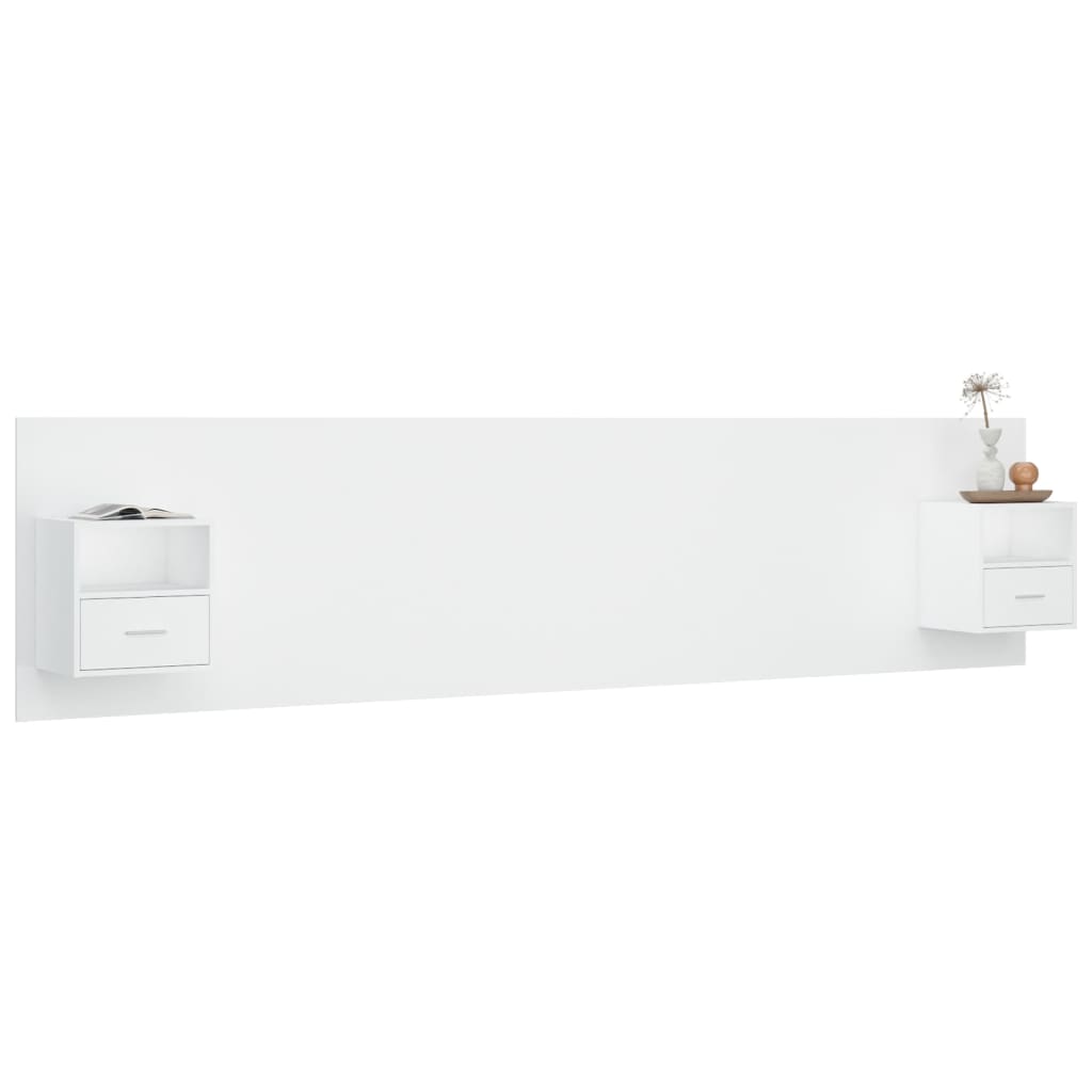 Hoofdbord met kastjes bewerkt hout wit is nu te koop bij PeponiXL, paradijselijk wonen!