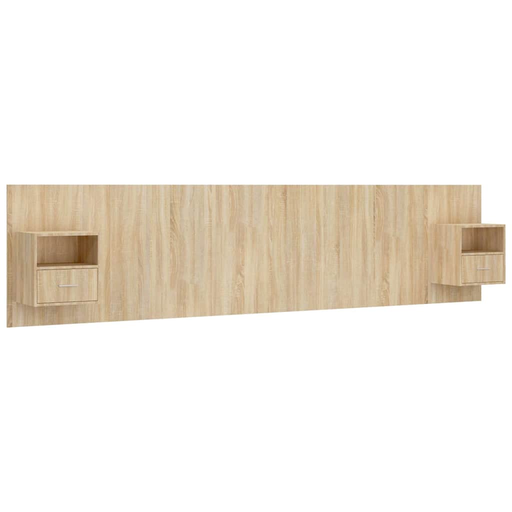 Hoofdbord met kastjes bewerkt hout sonoma eikenkleurig is nu te koop bij PeponiXL, paradijselijk wonen!