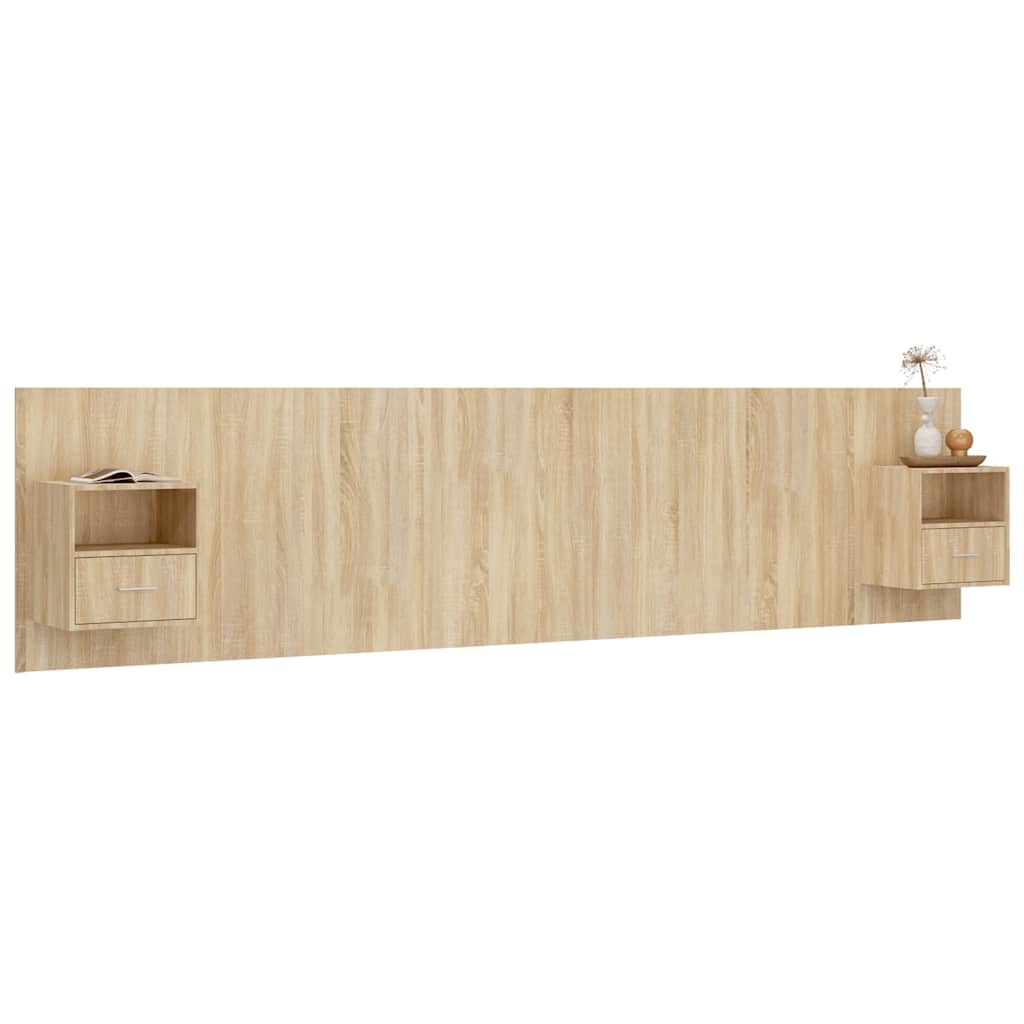 Hoofdbord met kastjes bewerkt hout sonoma eikenkleurig is nu te koop bij PeponiXL, paradijselijk wonen!