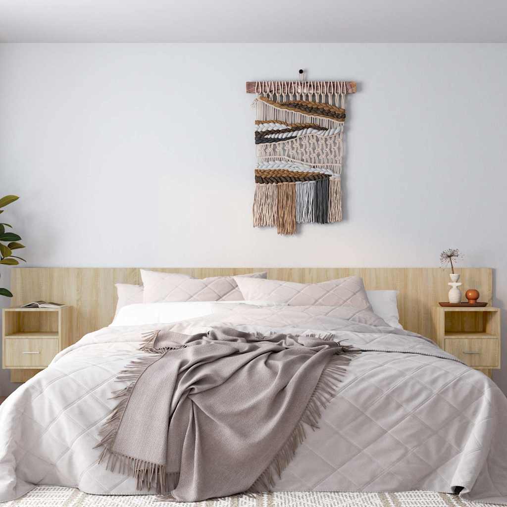 Hoofdbord met kastjes bewerkt hout sonoma eikenkleurig is nu te koop bij PeponiXL, paradijselijk wonen!