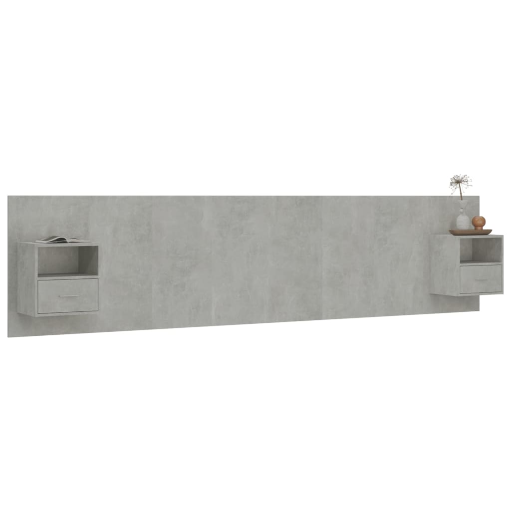 Hoofdbord met kastjes bewerkt hout betongrijs is nu te koop bij PeponiXL, paradijselijk wonen!