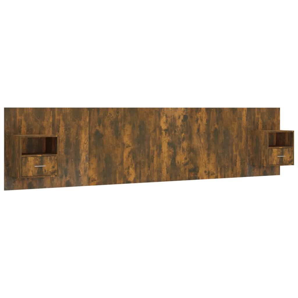 Hoofdbord met kastjes bewerkt hout gerookt eikenkleurig is nu te koop bij PeponiXL, paradijselijk wonen!