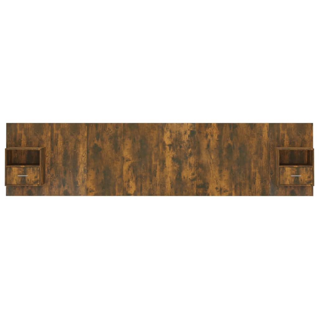 Hoofdbord met kastjes bewerkt hout gerookt eikenkleurig is nu te koop bij PeponiXL, paradijselijk wonen!