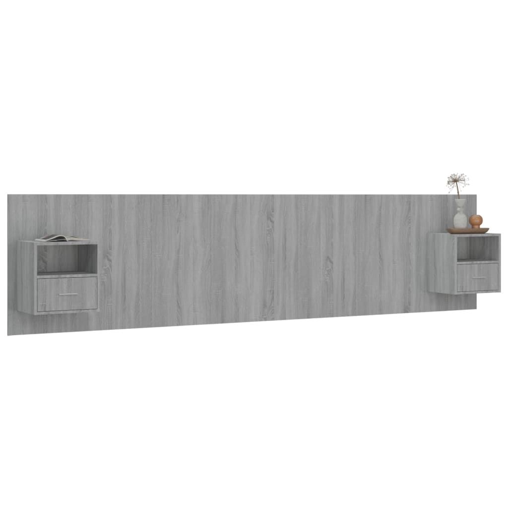 Hoofdbord met kastjes bewerkt hout grijs sonoma eikenkleurig is nu te koop bij PeponiXL, paradijselijk wonen!