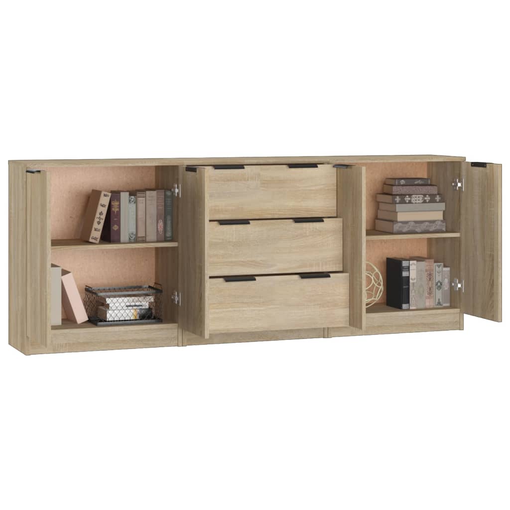 3-delige Dressoirs bewerkt hout sonoma eiken is nu te koop bij PeponiXL, paradijselijk wonen!