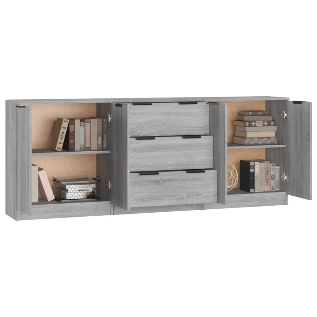 3-delige Dressoirs bewerkt hout grijs sonoma eiken is nu te koop bij PeponiXL, paradijselijk wonen!