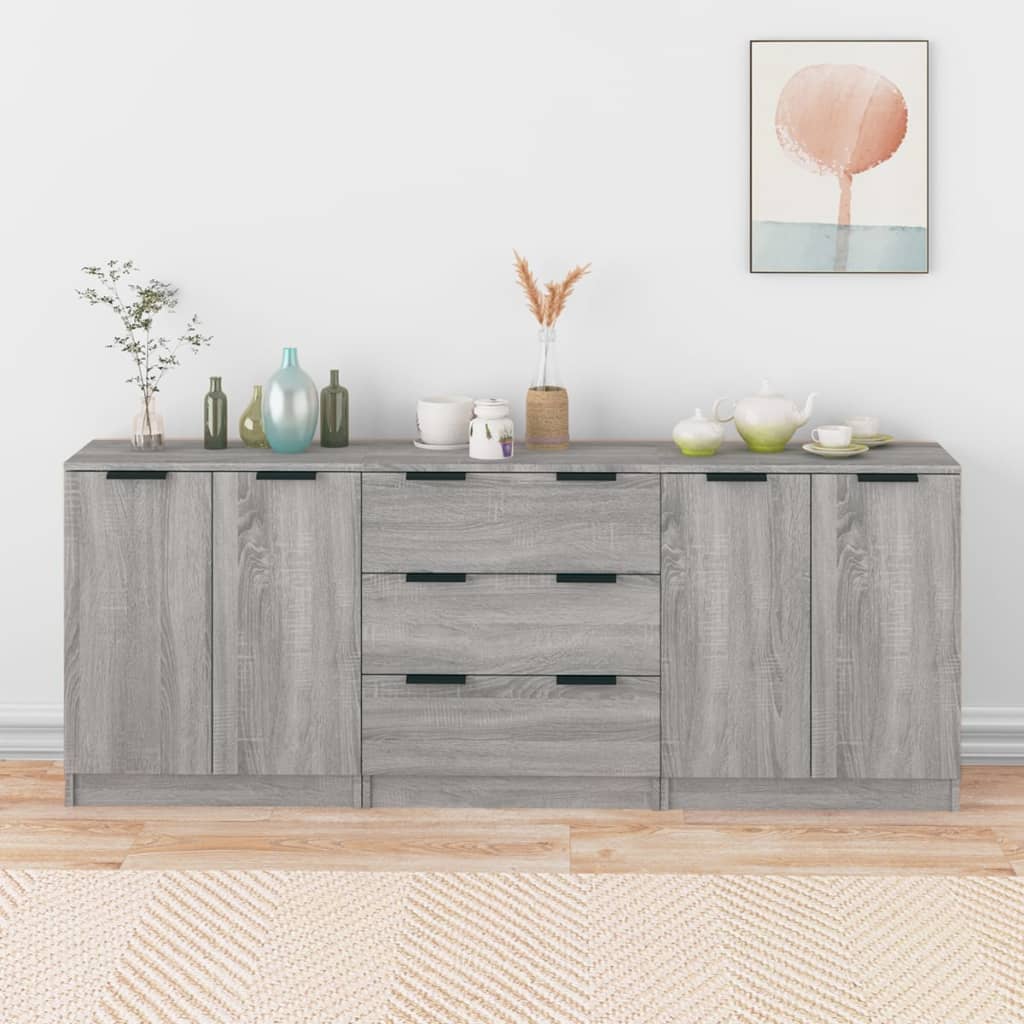3-delige Dressoirs bewerkt hout grijs sonoma eiken is nu te koop bij PeponiXL, paradijselijk wonen!