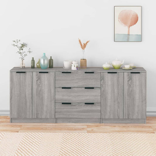 3-delige Dressoirs bewerkt hout grijs sonoma eiken is nu te koop bij PeponiXL, paradijselijk wonen!