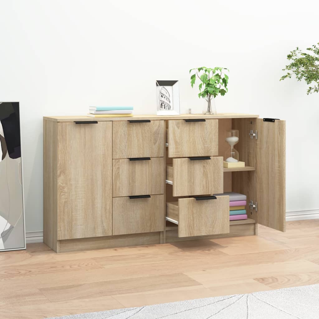 Dressoirs 2 st 60x30x70 cm bewerkt hout sonoma eikenkleurig is nu te koop bij PeponiXL, paradijselijk wonen!