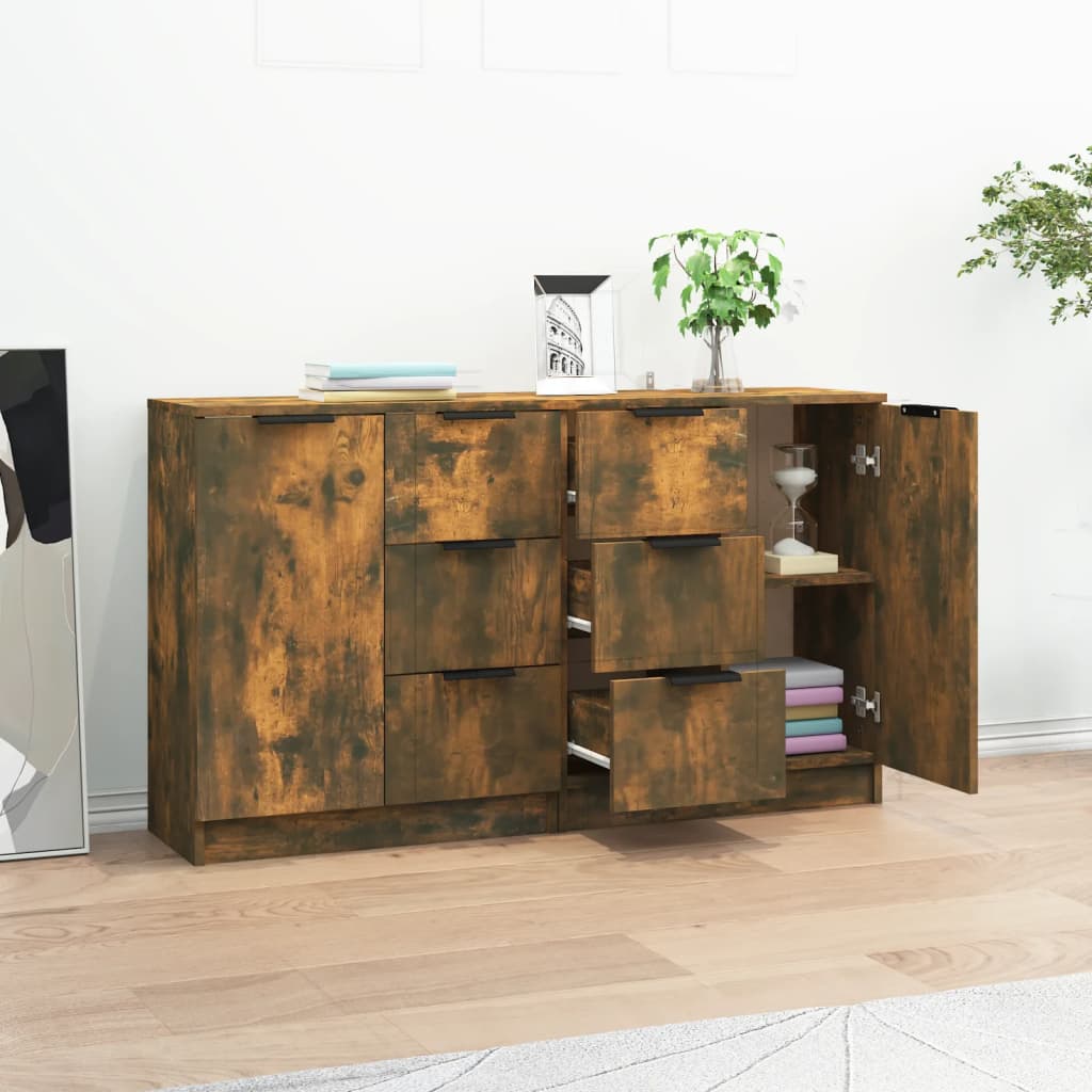 Dressoirs 2 st 60x30x70 cm bewerkt hout gerookt eikenkleurig is nu te koop bij PeponiXL, paradijselijk wonen!
