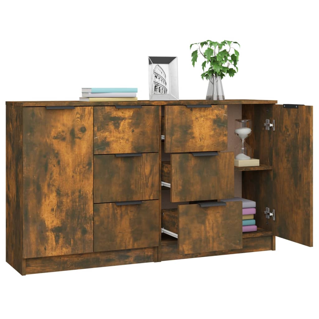 Dressoirs 2 st 60x30x70 cm bewerkt hout gerookt eikenkleurig is nu te koop bij PeponiXL, paradijselijk wonen!