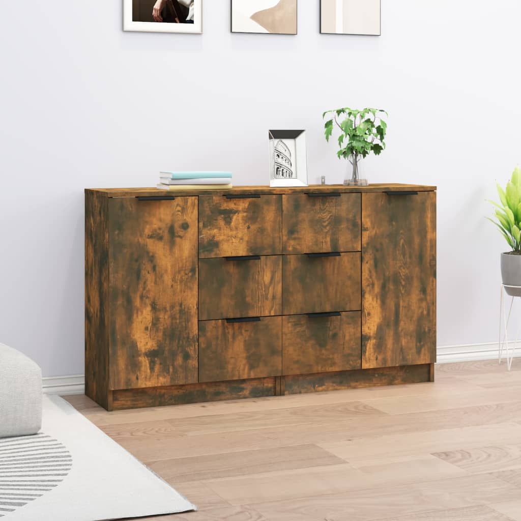 Dressoirs 2 st 60x30x70 cm bewerkt hout gerookt eikenkleurig is nu te koop bij PeponiXL, paradijselijk wonen!
