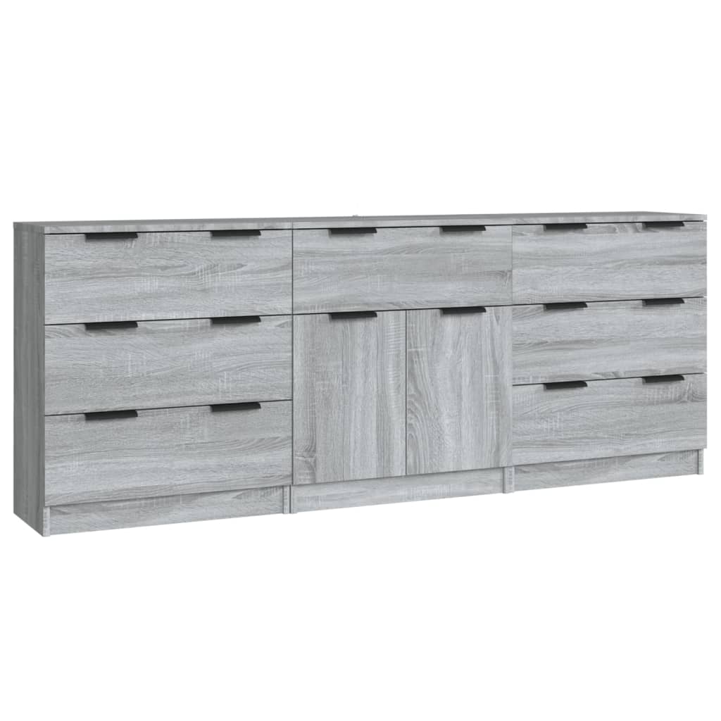 3-delige Dressoirs bewerkt hout grijs sonoma eikenkleurig is nu te koop bij PeponiXL, paradijselijk wonen!