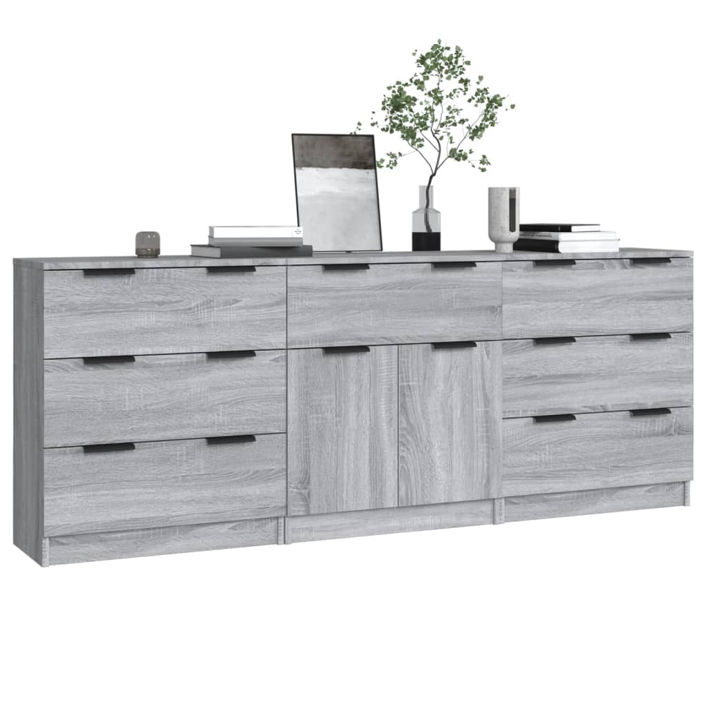 3-delige Dressoirs bewerkt hout grijs sonoma eikenkleurig is nu te koop bij PeponiXL, paradijselijk wonen!