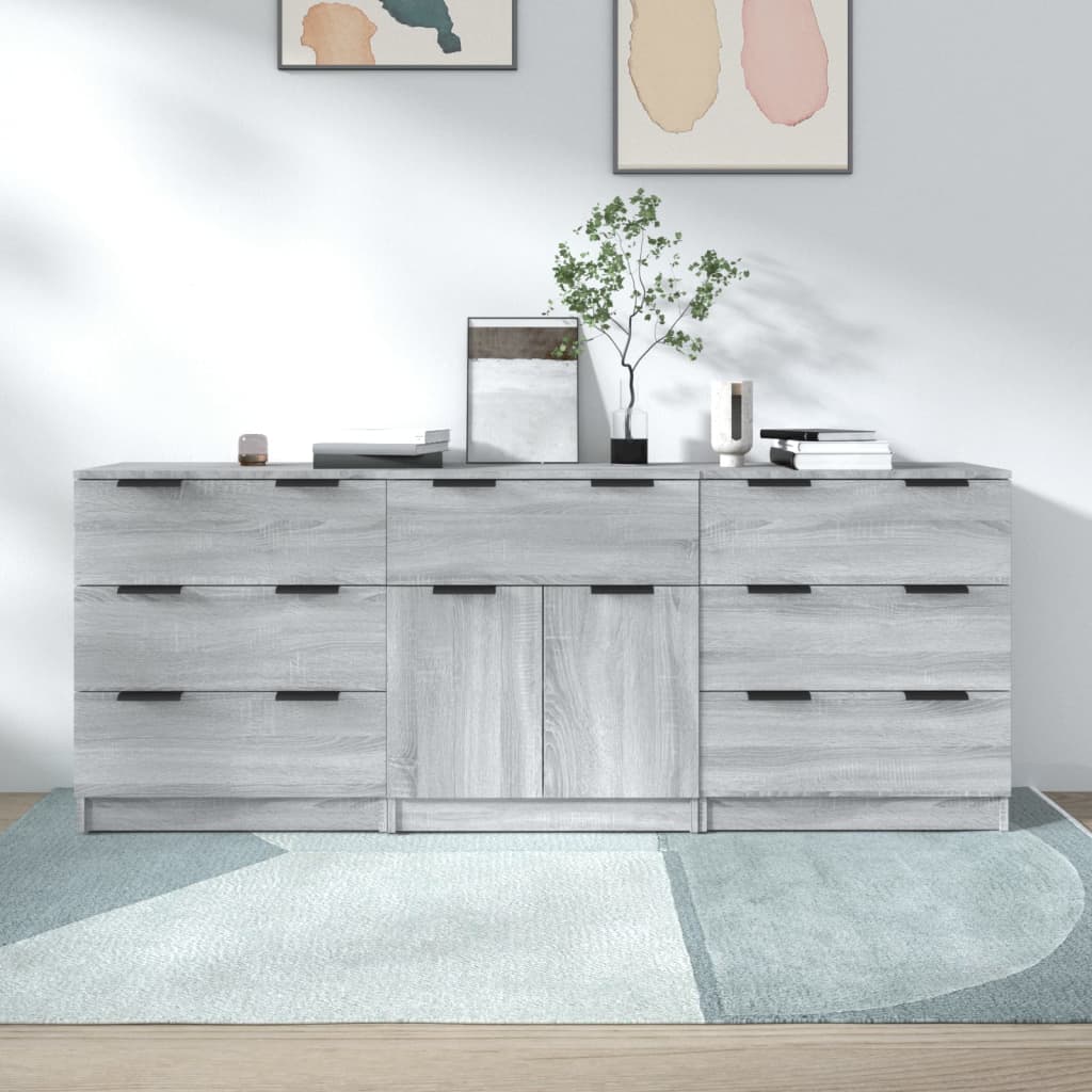 3-delige Dressoirs bewerkt hout grijs sonoma eikenkleurig is nu te koop bij PeponiXL, paradijselijk wonen!