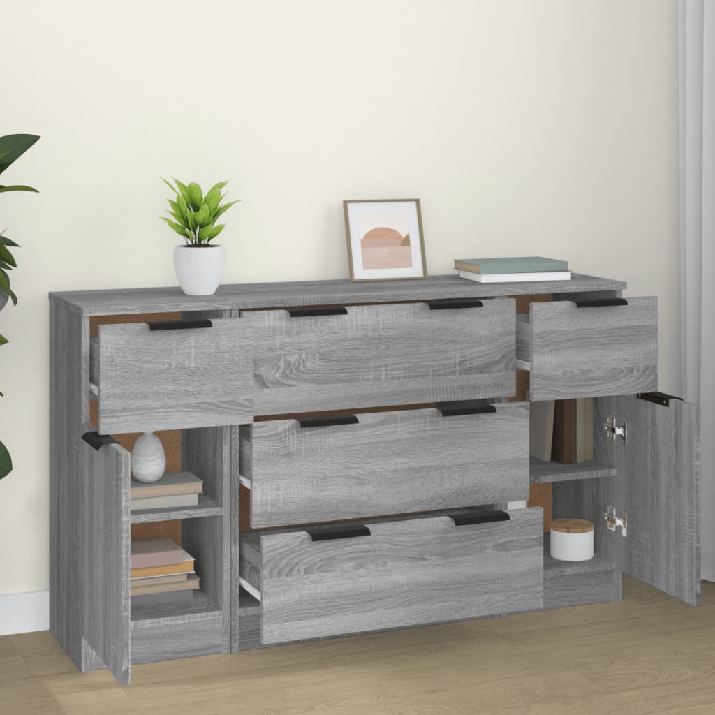 3-delige Dressoirset bewerkt hout grijs sonoma eikenkleurig is nu te koop bij PeponiXL, paradijselijk wonen!