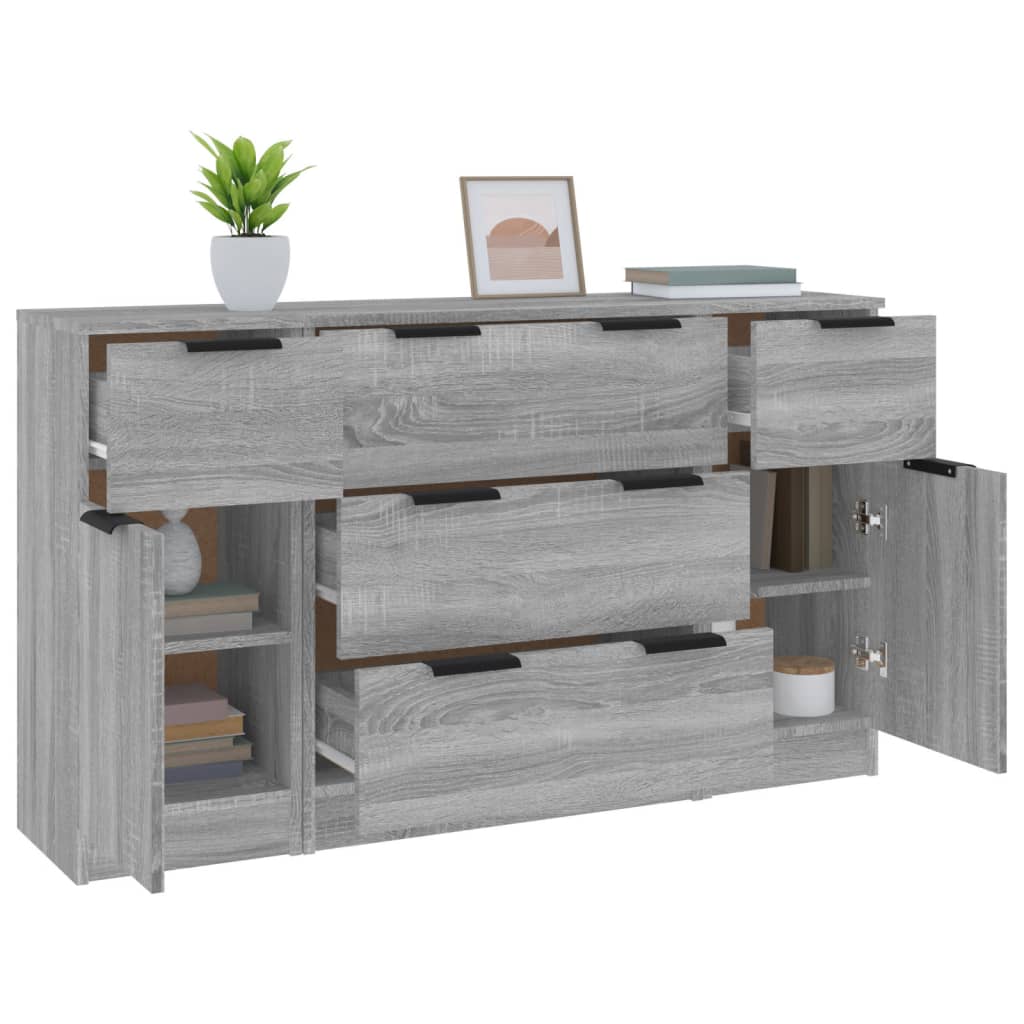 3-delige Dressoirset bewerkt hout grijs sonoma eikenkleurig is nu te koop bij PeponiXL, paradijselijk wonen!
