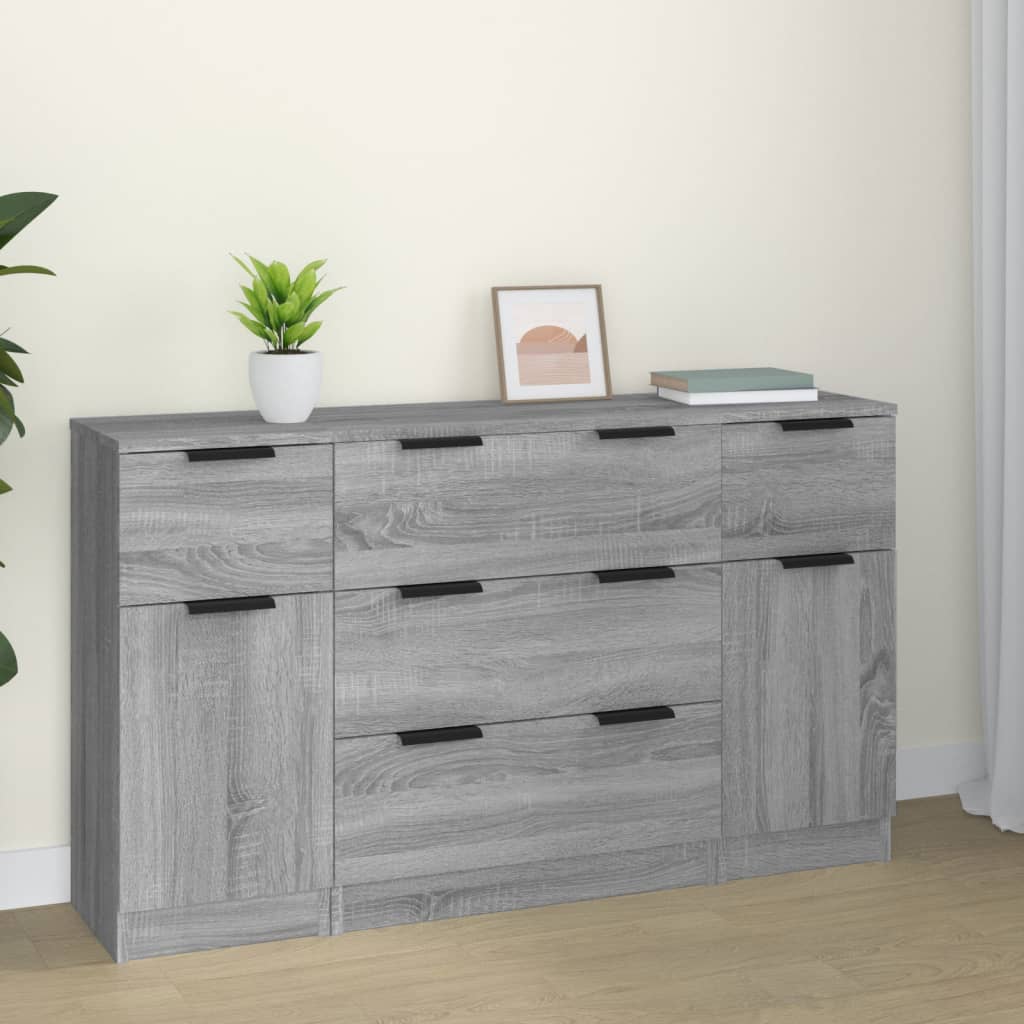 3-delige Dressoirset bewerkt hout grijs sonoma eikenkleurig is nu te koop bij PeponiXL, paradijselijk wonen!