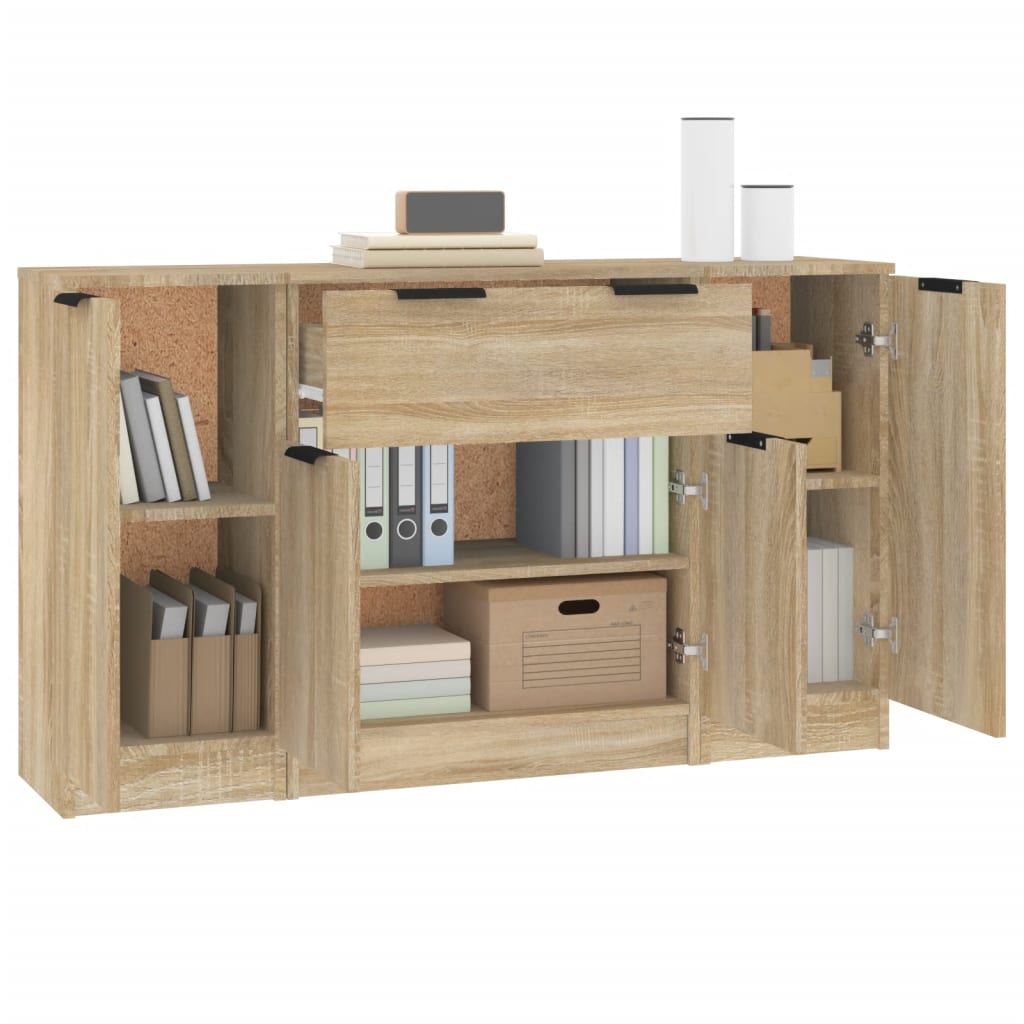 Dressoirs 3 st bewerkt hout sonoma eiken is nu te koop bij PeponiXL, paradijselijk wonen!