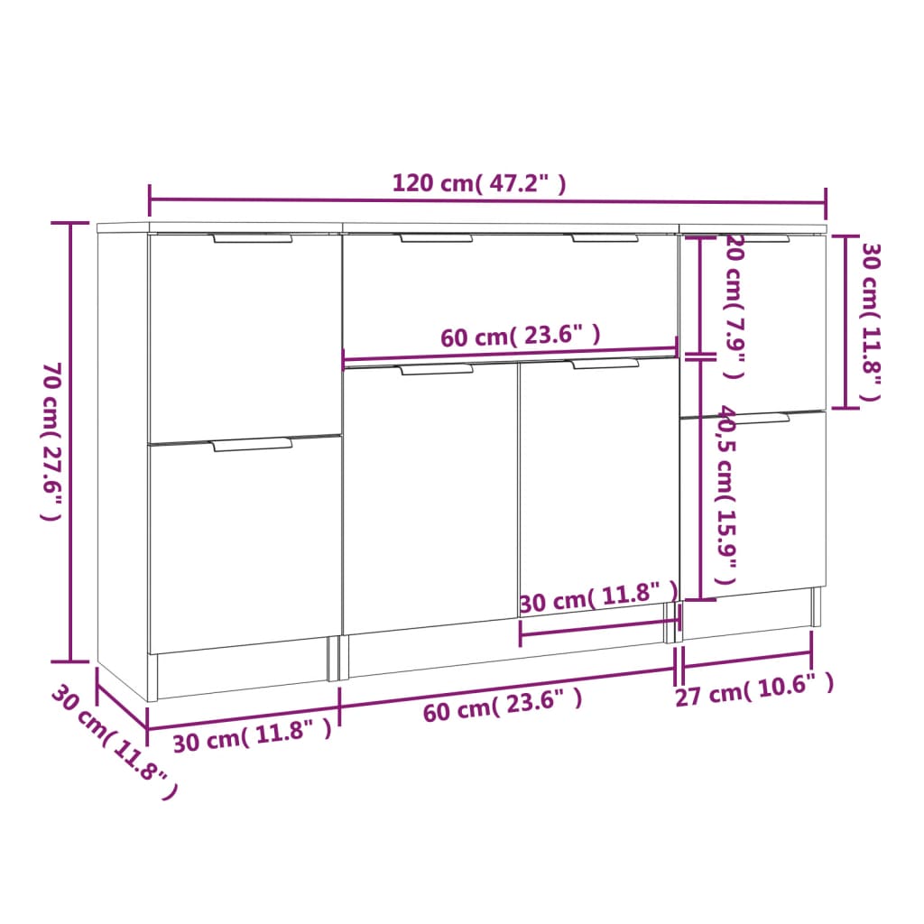 Dressoirs 3 st bewerkt hout sonoma eiken is nu te koop bij PeponiXL, paradijselijk wonen!