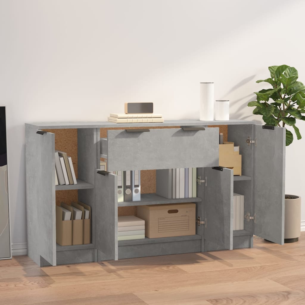 Dressoirs 3 st bewerkt hout betongrijs is nu te koop bij PeponiXL, paradijselijk wonen!