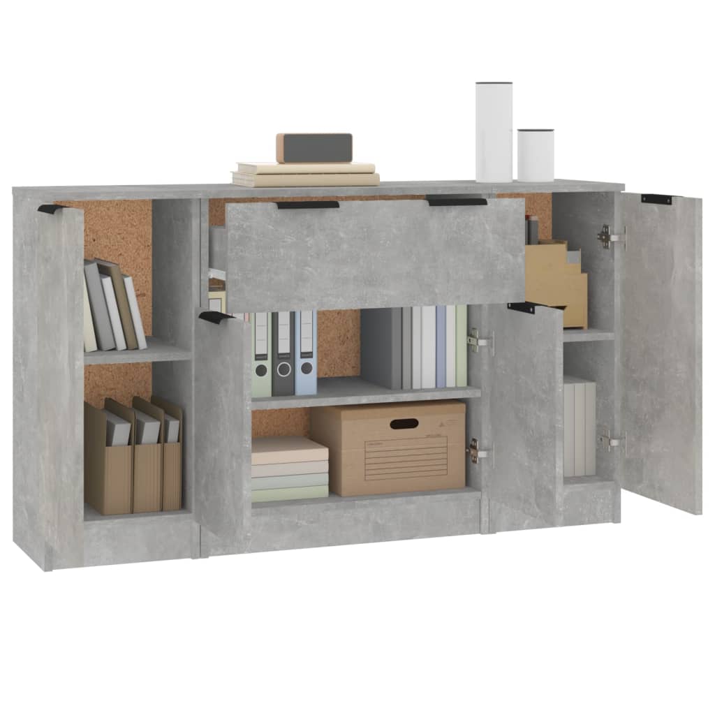 Dressoirs 3 st bewerkt hout betongrijs is nu te koop bij PeponiXL, paradijselijk wonen!