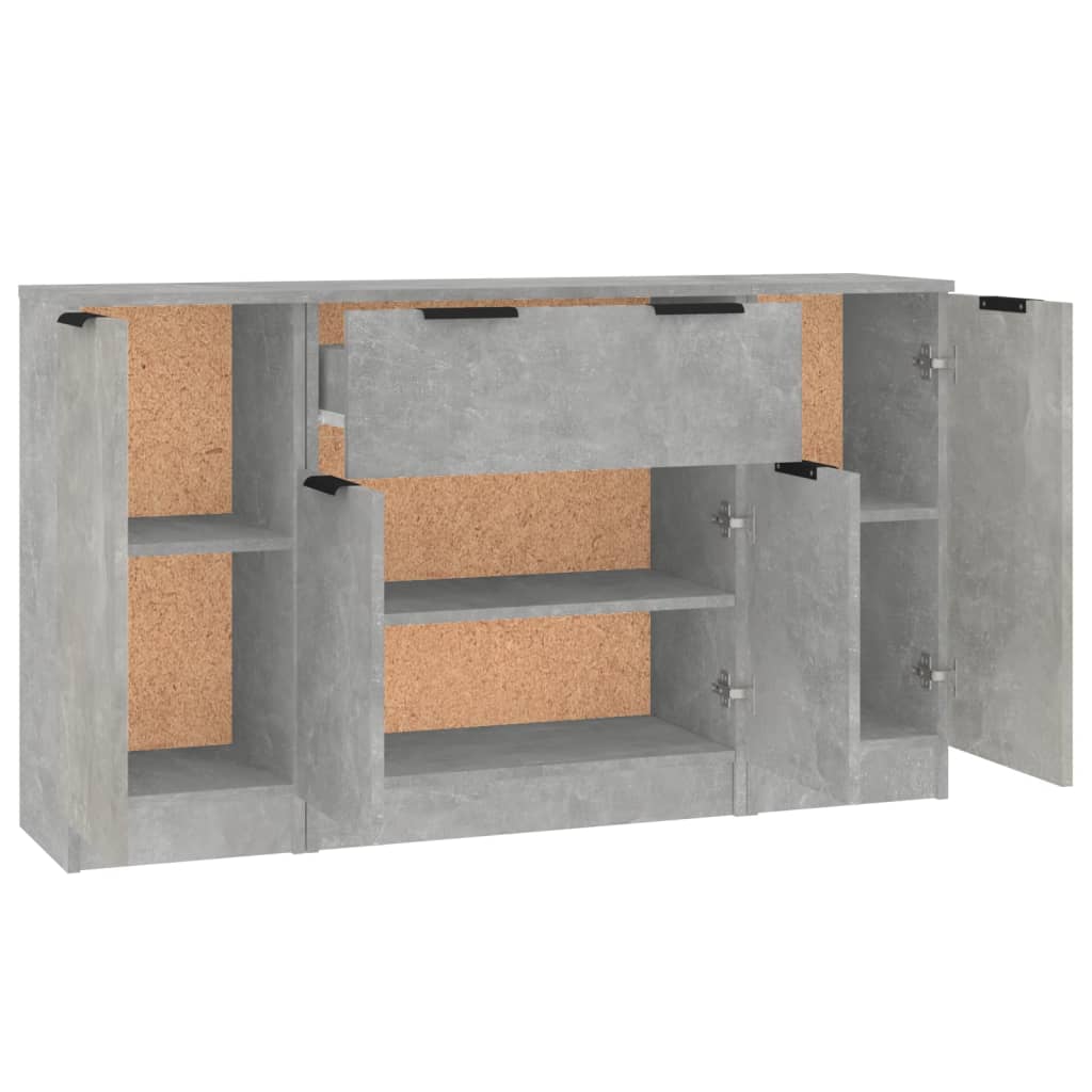 Dressoirs 3 st bewerkt hout betongrijs is nu te koop bij PeponiXL, paradijselijk wonen!