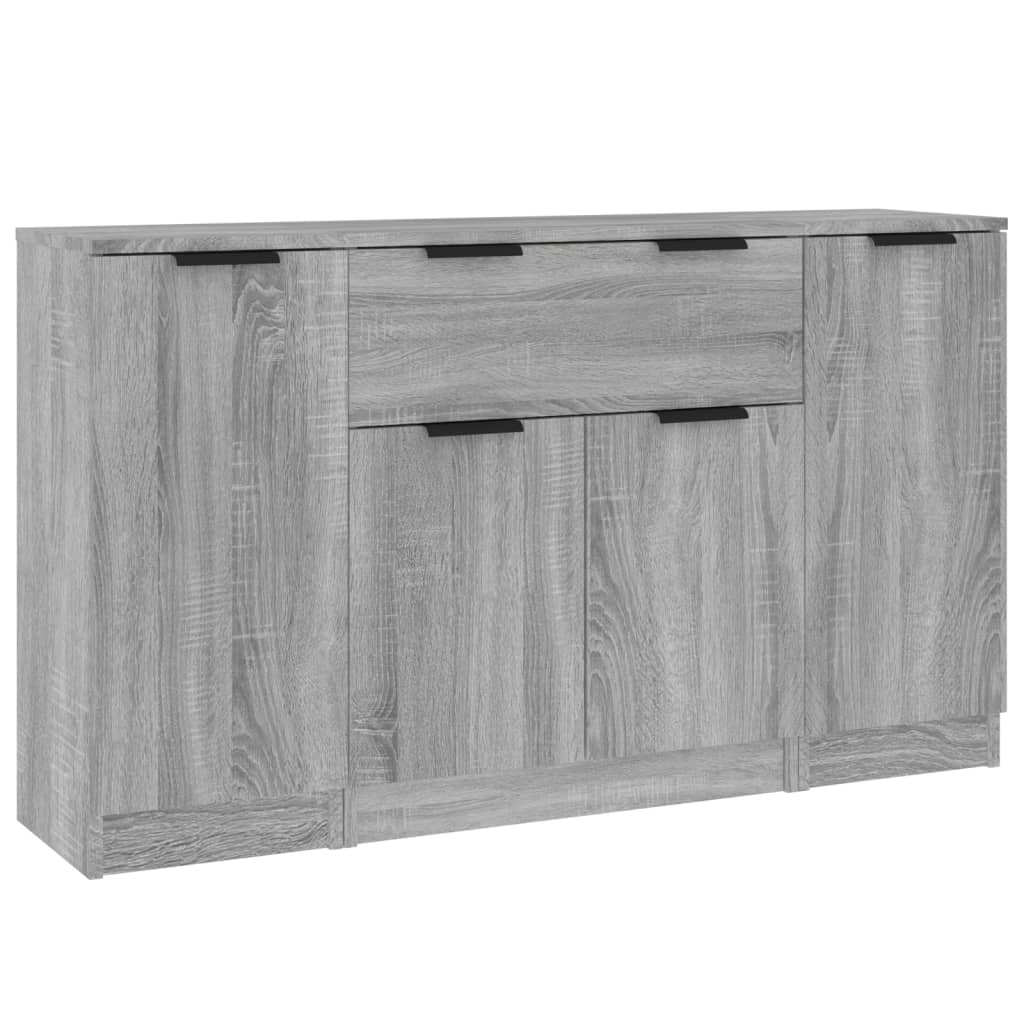 Dressoirs 3 st bewerkt hout grijs sonoma eikenkleurig is nu te koop bij PeponiXL, paradijselijk wonen!