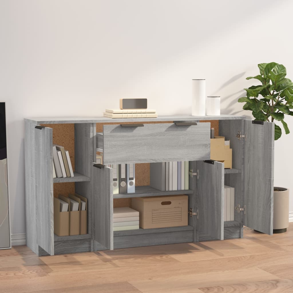 Dressoirs 3 st bewerkt hout grijs sonoma eikenkleurig is nu te koop bij PeponiXL, paradijselijk wonen!
