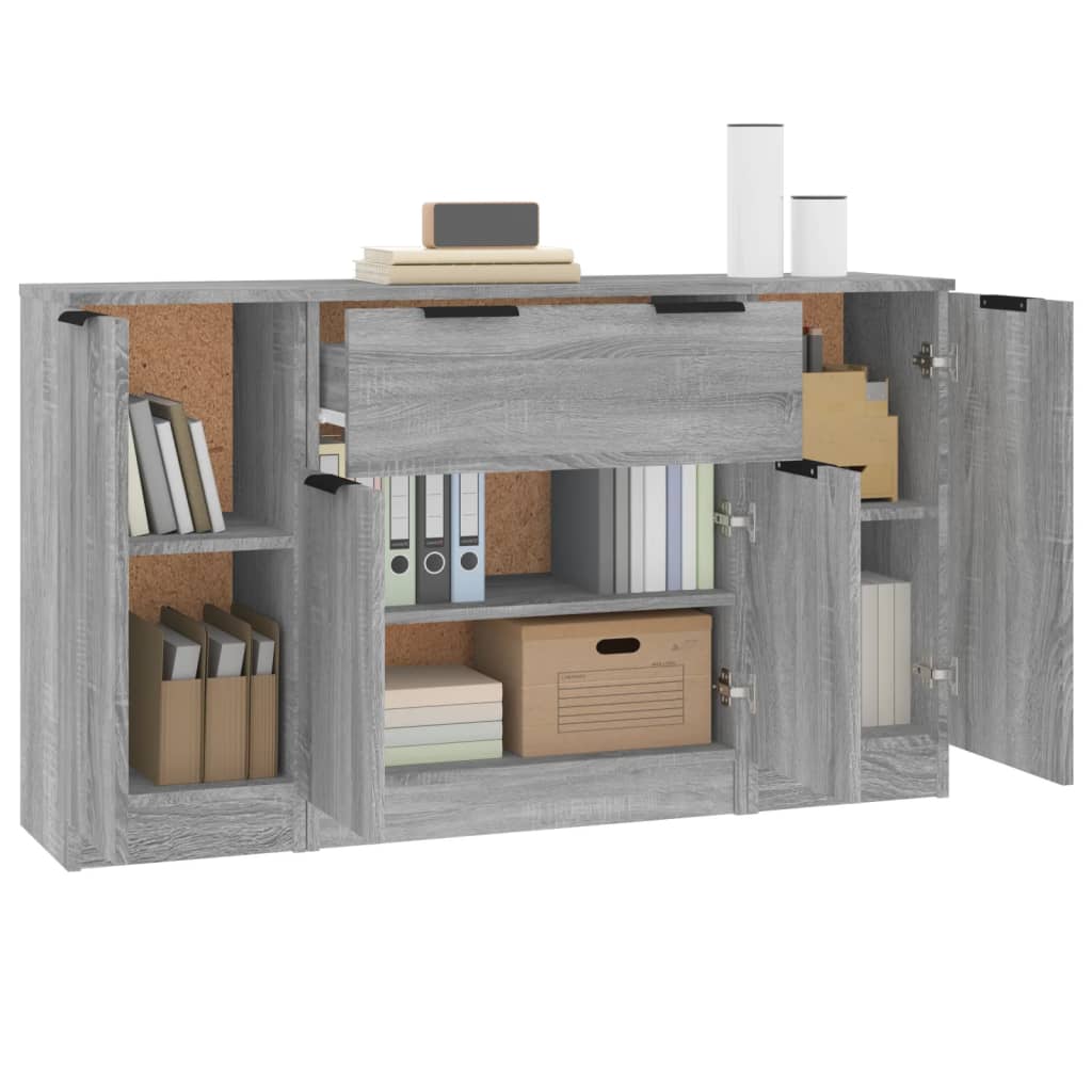 Dressoirs 3 st bewerkt hout grijs sonoma eikenkleurig is nu te koop bij PeponiXL, paradijselijk wonen!