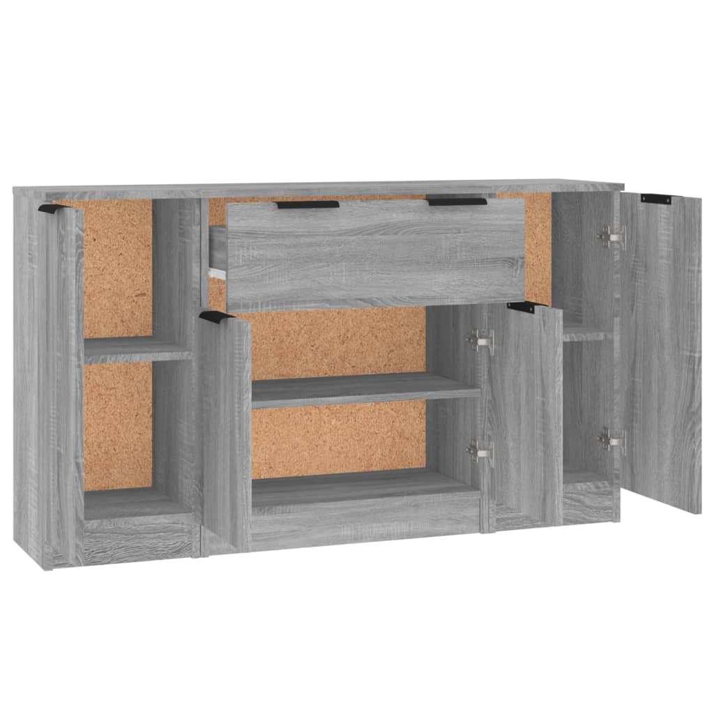 Dressoirs 3 st bewerkt hout grijs sonoma eikenkleurig is nu te koop bij PeponiXL, paradijselijk wonen!