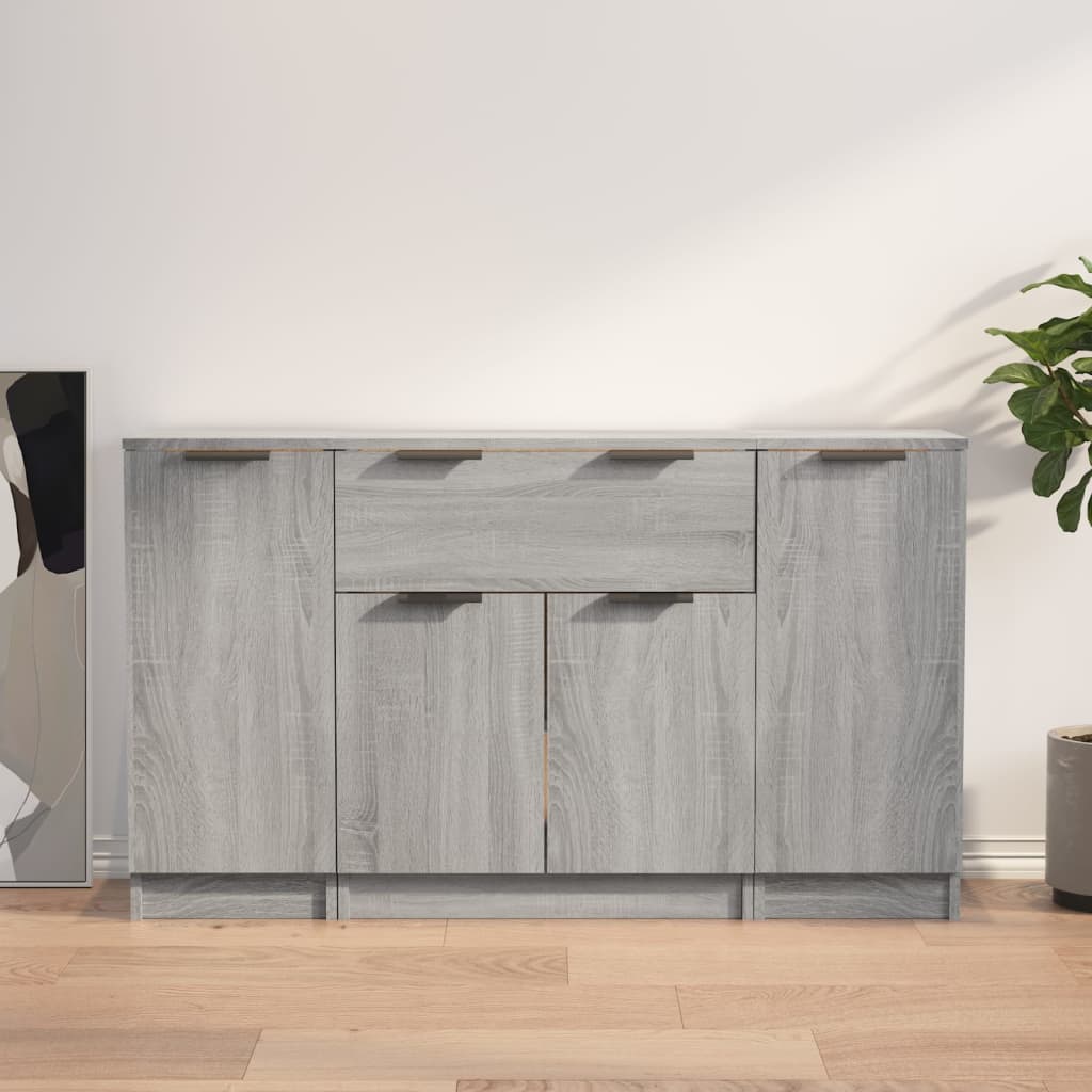 Dressoirs 3 st bewerkt hout grijs sonoma eikenkleurig is nu te koop bij PeponiXL, paradijselijk wonen!