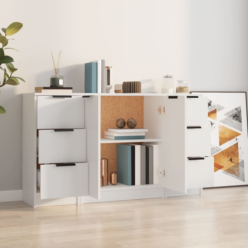 Dressoirs 3 st bewerkt hout wit is nu te koop bij PeponiXL, paradijselijk wonen!