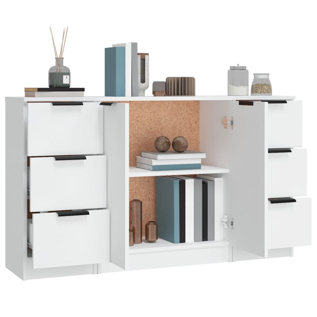 Dressoirs 3 st bewerkt hout wit is nu te koop bij PeponiXL, paradijselijk wonen!