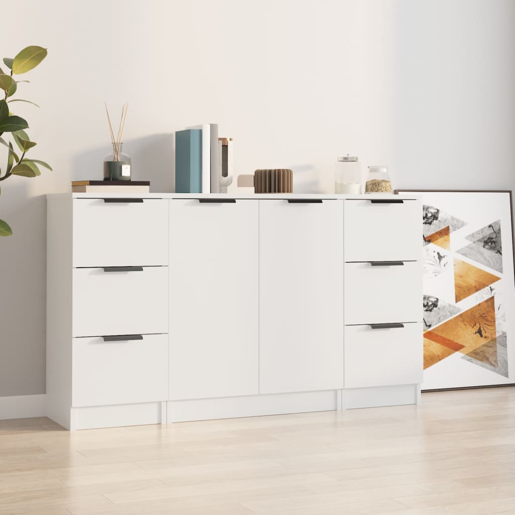 Dressoirs 3 st bewerkt hout wit is nu te koop bij PeponiXL, paradijselijk wonen!