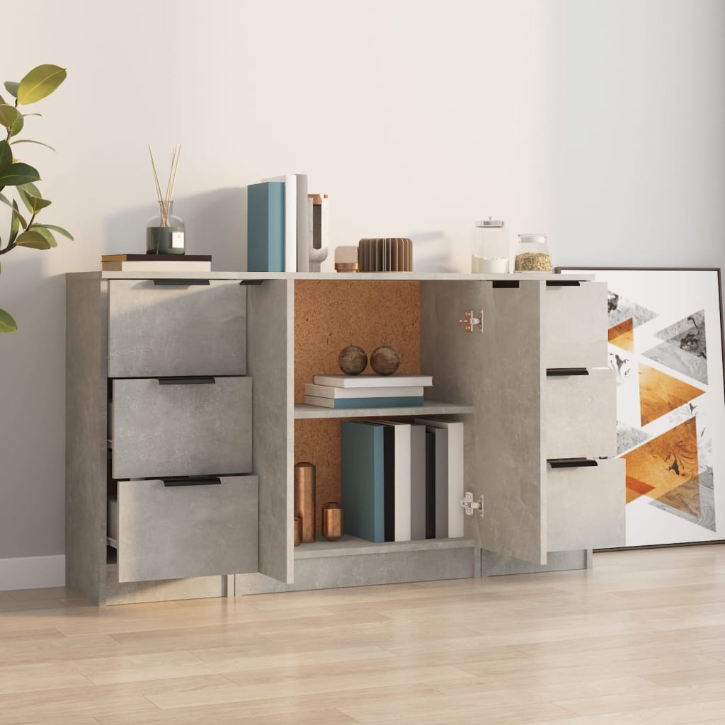 Dressoirs 3 st bewerkt hout betongrijs is nu te koop bij PeponiXL, paradijselijk wonen!